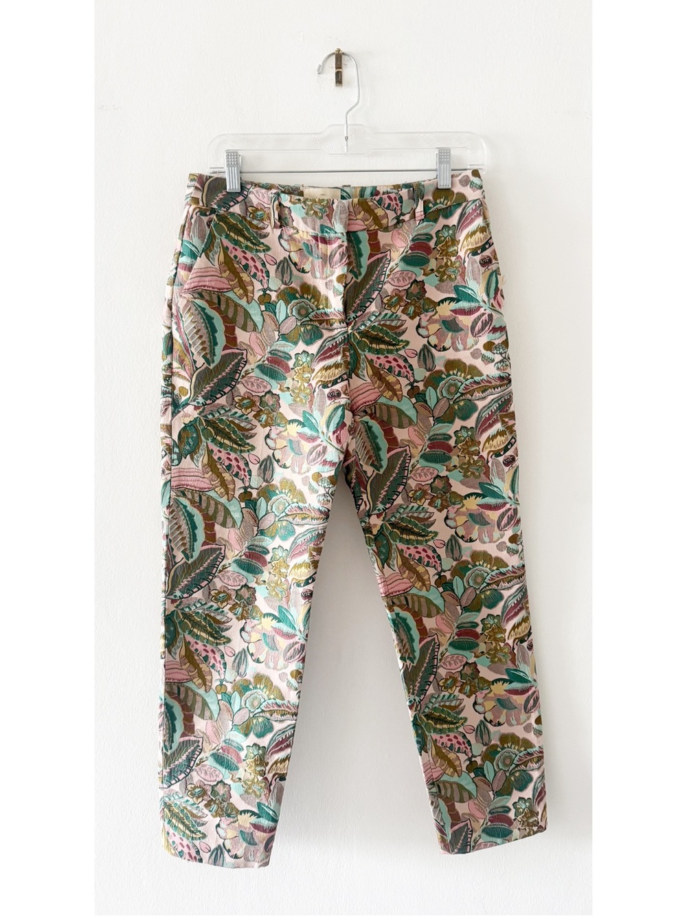 Sezane Wool Blend Floral Brocade Jacquard Tapered Slim Ankle Pants Size 36/US 4